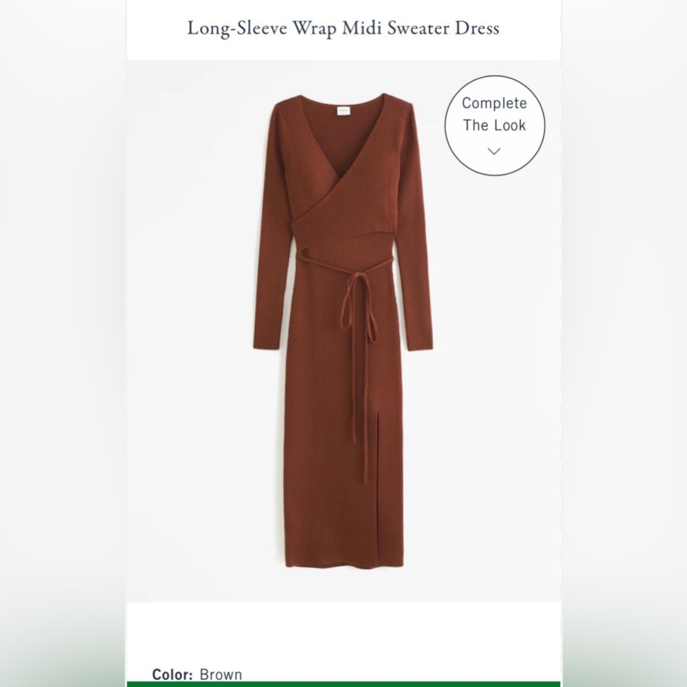 Abercrombie & Fitch Long-Sleeve Wrap Midi Sweater Dress in Brown